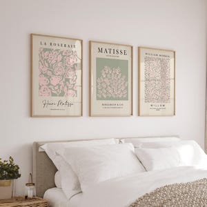 Impressions sauge et rose, lot de 3, art mural vert sauge, impressions botaniques, rose et vert, art bohème parisien, art de la salle de séjour, décoration murale neutre