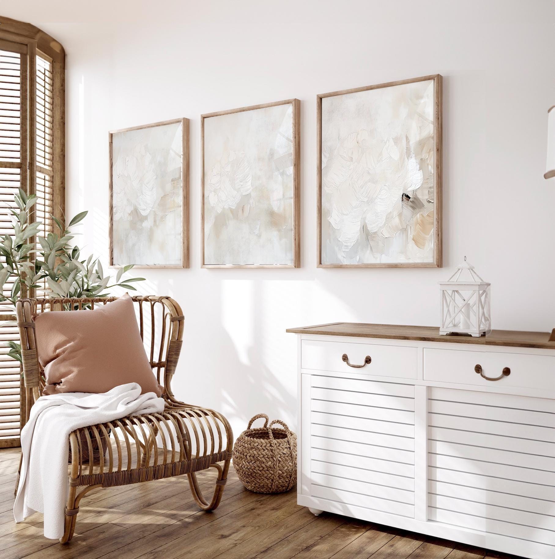 Set of 3: Neutral Abstract Minimalist Flower Prints | 3 Off-white ...