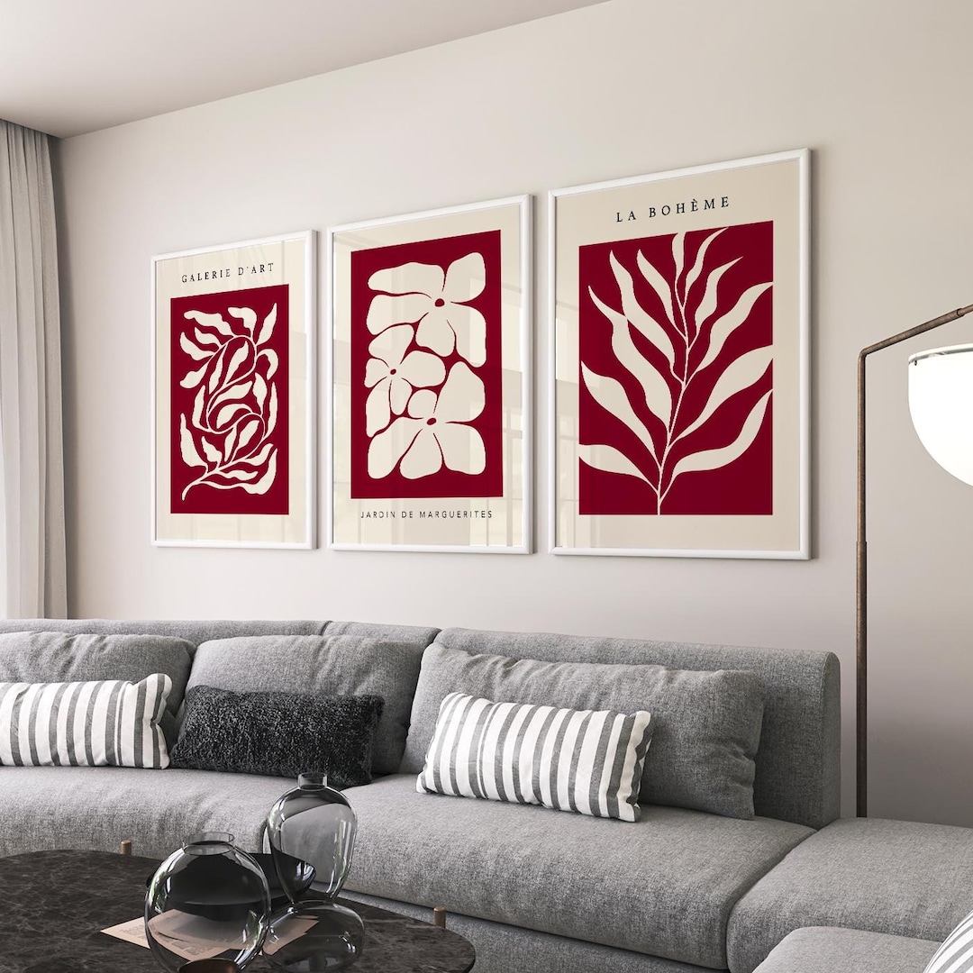 3 Burgundy Prints, Wine Wall Art, Modern Art, Paris Botanical Print ...