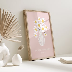 Estampado de margaritas de Matisse, arte de pared rosa, estampado en tonos ruborizados, arte de pared en tonos pastel, decoración de pared rosa, arte para sala de estar, estampado con margaritas, rosa ruborizado, dormitorio