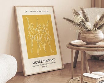 Senf Ballett-Druck, Neutrales Kunstplakat, dunkelgelbe Wandkunst, Senf Picasso-Druck, moderne Wohnzimmerkunst, neutrales Schlafzimmerdekor
