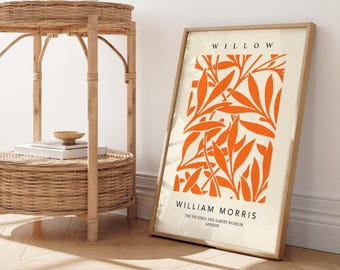 Orange Willow Print, William Morris Print, Colourful Wall Art, Pumpkin Orange Botanical Wall Art, Cream Living Room Art, Beige Bedroom Decor