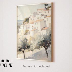 2er-Set, italienische Küsten-Wand-Kunstdrucke, hellcremefarbene Wohnzimmer-Kunst, neutrales Küstendekor, sanftbeige Schlafzimmer-Wandkunst, gedämpftes beiges Dekor Bild 5