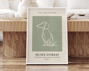 Dackel Print, Grüne Wandkunst, Salbei Grüner Print, Neutrale Wanddekoration, Boho Wandkunst, Wohnzimmer Kunst, Schlafzimmer Poster, Dackel Wandkunst