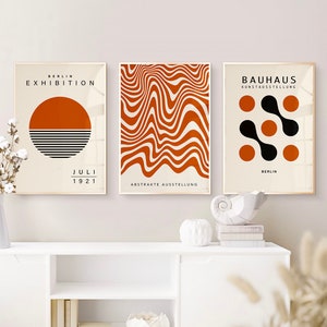 Burnt Orange Prints, Set of 3, Orange Wall Art, Bauhaus Prints, Retro Wall Decor, Living Room Art, Prints for Bedroom, Exhibition Art Poster