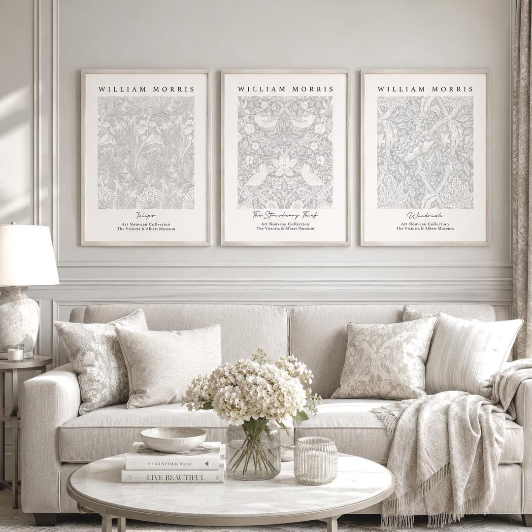 Neutral William Morris Art Prints: Set of 3 Strawberry Thief