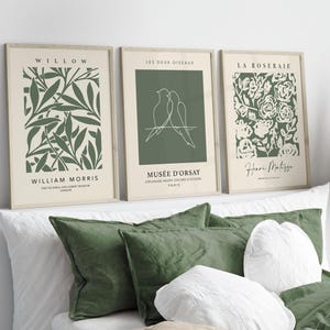 Set di 3 stampe verde foresta, arte murale verde scuro, arte di Matisse, William Morris, arte murale da galleria, arte moderna, poster di mostre, arte per soggiorno