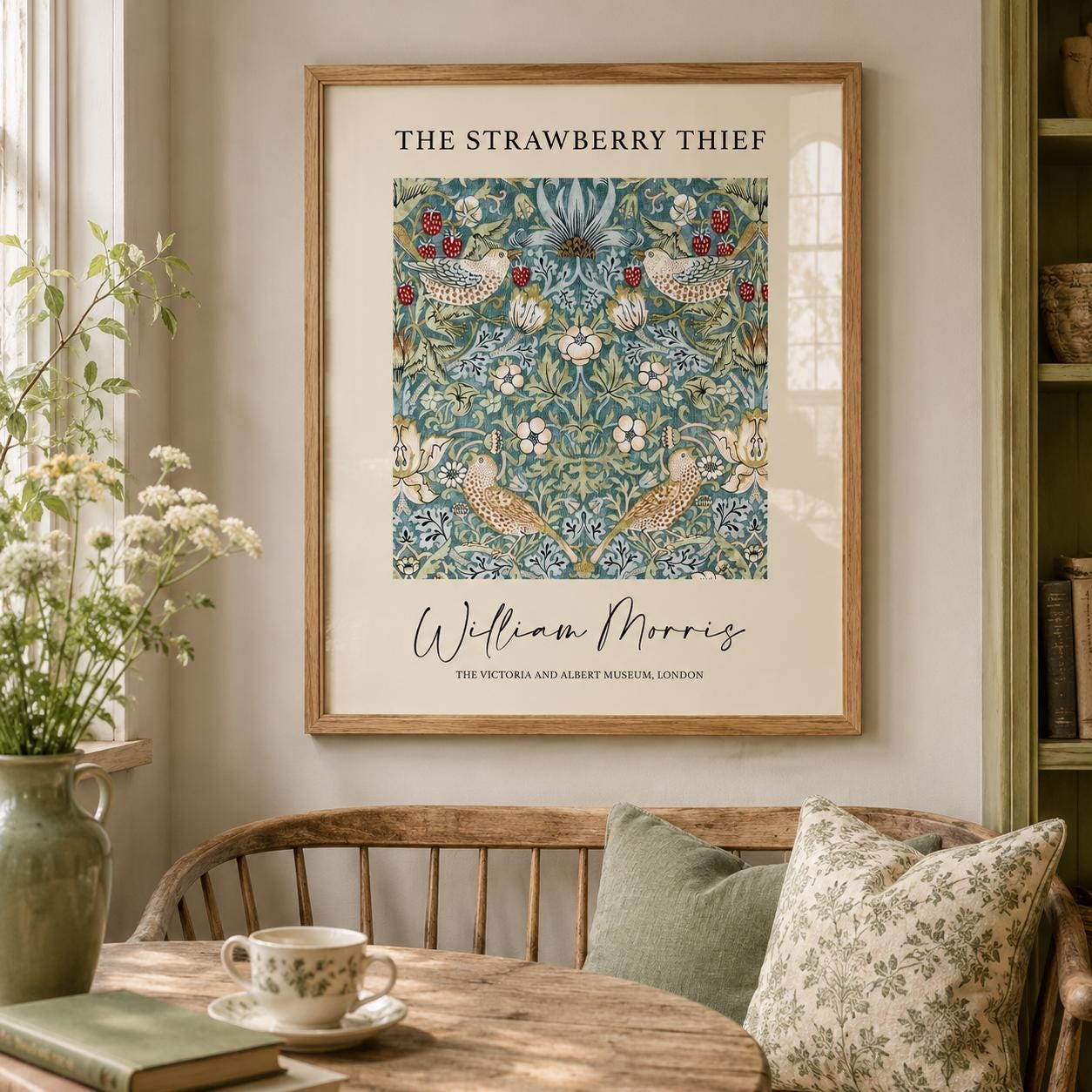 Teal & Cream the Strawberry Thief Print | William Morris Art for