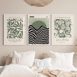 Impresión verde bosque, juego de 3, arte mural verde oscuro, impresión de Matisse, William Morris, arte mural de galería, impresión abstracta verde, póster de arte de exposición