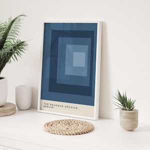 Navy Abstract Art, Navy Wall Art, Bauhaus Wall Art, Modern Wall Print, Blue Living Room Art, Navy Prints for Bedroom, Exhibition Art Print