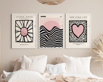Blush Pink Prints, 3 Set, Pink Wall Art, Bauhaus Poster, Flower Market, Blush Wall Art, Living Room Art, Pink Prints for Bedroom, Pop Art