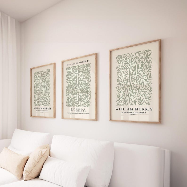 Sage Green & Cream William Morris Prints: Set of 3 | Vintage Botanical ...