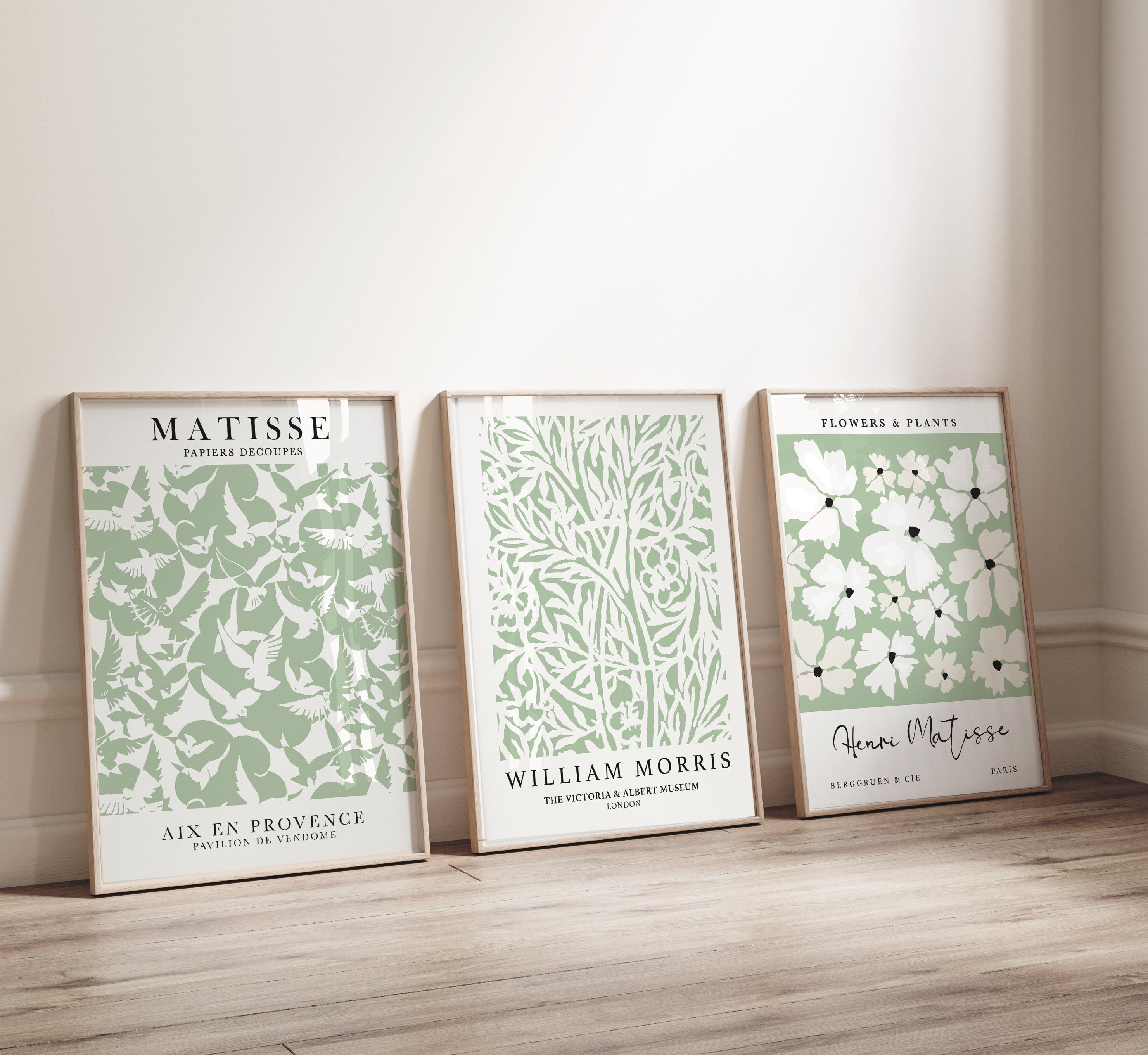 Sage Green Prints, Set of 3, Green Wall Art, Matisse, Kusama, William ...