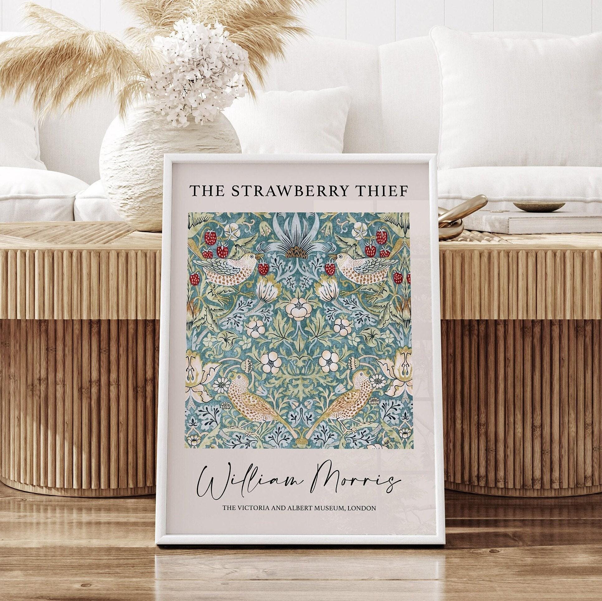 Strawberry Thief Print, William Morris Wall Art, Teal Blue Wall