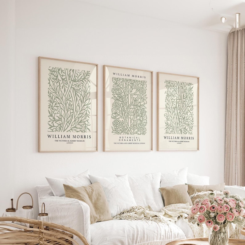 Sage Green & Cream William Morris Prints: Set of 3 | Vintage Botanical ...