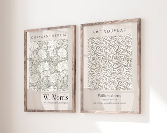 William Morris Druck 2er Set, Botanische Kunstdrucke, Beige Braune Drucke, Neutrale Wandkunst, Jugendstil, Berühmte Künstler Ausstellung Kunst A4 A3