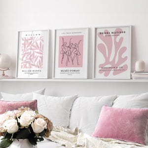 Impressions roses pastel, lot de 3, oeuvre d'art mural rose, affiche Matisse, impression William Morris, Picasso, art mural pastel, art du salon, impressions chambre à coucher