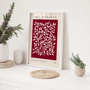 Burgundy Botanical Print, Wine Wall Art, Modern Art, Botanical Print, Boho Poster, Burgundy Wall Decor, Beige Living Room, Neutral Wall Art