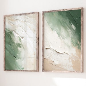 Abstract Art Prints, Set of 2, Green Wall Art, Green Prints, Abstract Wall Art, Cream Prints, Beige Wall Decor, Living Room Art, A4, A3, A2