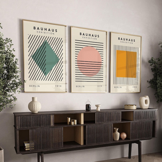 Set of 3 Abstract Bauhaus Prints, Colourful Wall Art, Retro Wall Decor,  Living Room Art, Prints for Bedroom, Green Exhibition Art Posters - Etsy  Israel