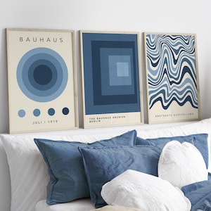 Franse marineafdrukken, 3 sets, marineblauwe muurkunst, Bauhaus-muurafdrukken, retro wanddecoratie, woonkamerkunst, prenten voor slaapkamer, tentoonstelling kunstposters