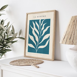 Blaugrüner botanischer Druck, botanische Wandkunst, Boho Paris Plakat, dunkle blaugrüne Wanddekoration, Wohnzimmer Kunst, blautürkises Schlafzimmer Druck