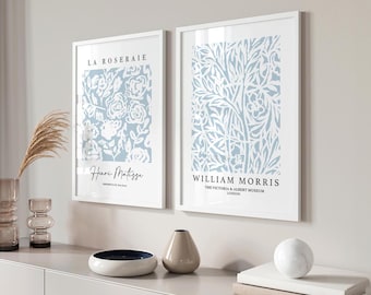 Blue Matisse Prints, Set of 2, William Morris, Duck Egg Blue Prints, Blue Wall Art, Botanical Wall Art, Neutral Wall Decor, Bedroom Prints