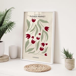 Mercado de Flores de Londres, Arte de Parede com Sálvia, Impressão de Mercado de Flores, Decoração de Parede Borgonha, Arte para Sala de Estar, Arte Moderna, Impressão Verde-Sálvia, Arte para Quarto