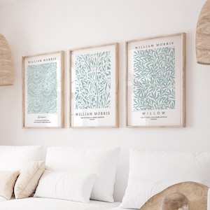 Teal Blue William Morris Prints, Set of 3, Teal Wall Art, Vintage Wall Prints, Neutral Wall Art, Blue Wall Decor, Exhibition Wall Art