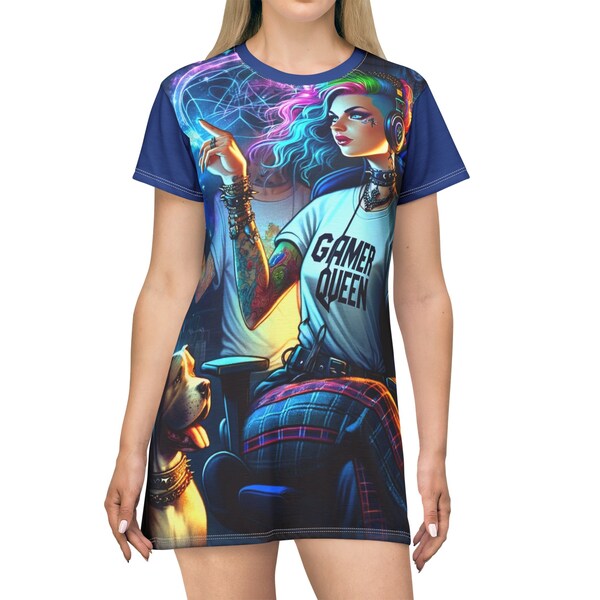 Unique Gamer Girl T-shirt Dress - 100% Polyester - Made in USA