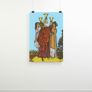 Three of Cups Tarot Poster | Rider Waite Wall Art Print | Witchy Decor | Friendship Celebration Gift | Tarot Card Illustration