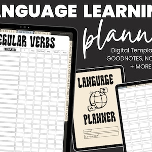 Digital Language Learning Planner // Hyperlinked Workbook, Study and Learn Korean, Chinese, Japanese, French, Arabic, Spanish, German