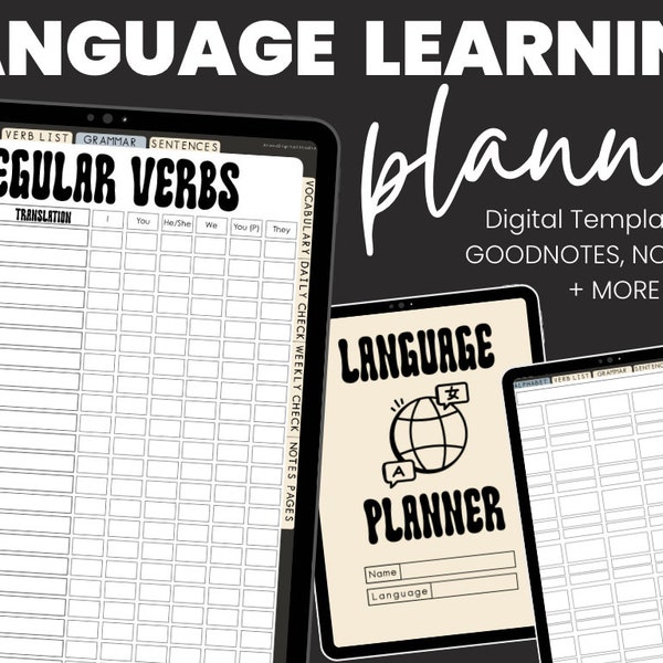 Digital Language Learning Planner // Hyperlinked Workbook, Study and Learn Korean, Chinese, Japanese, French, Arabic, Spanish, German