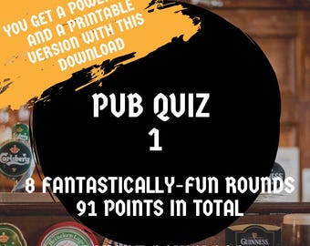 Fun Pub Quiz Game – PowerPoint & Printable, 8 Unique Rounds (Digital Download)
