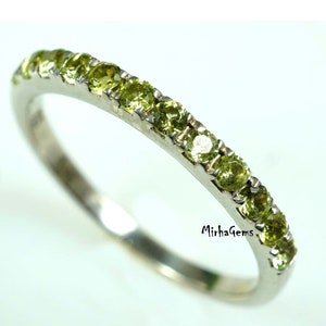 Peridot Eternity Band, natural peridot half eternity band, green gemstone peridot engagement wedding band, half eternity band, peridot Gift.