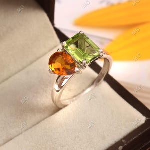 Pear Citrine Peridot Engagement Ring Natural Toi Et Moi Wedding Promise Ring Women Jewelry Unique Birthstone Band Peridot Natural Band Gift.