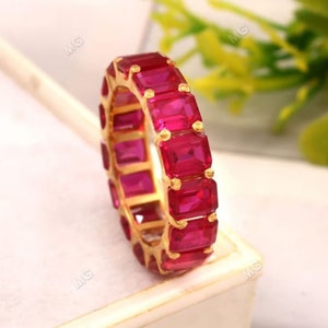 Lab Created Ruby Eternity Band For Women Emerald Cut Gemstone Luxury Engagement Ring Wedding Band  Anniversary Infinity Ring July Birthstone