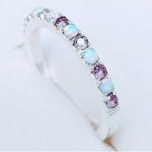 Alexandrite Ring Dainty eternity Opal Ring 925 Silver Alexandrite Ring, Minimalist Ring, Opal Stacking Ring, Gift for Her, White Opal Ring.