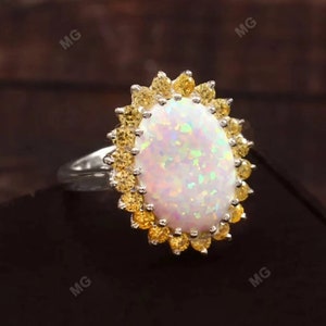 Vintage  Citrine and Opal Ring,  Princess Diana Opal Ring Cluster Wedding Ring, Citrine Ring Birthstone Birthday Anniversary Ring For Gifts.
