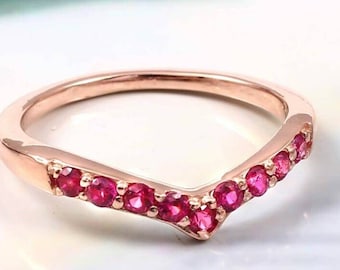 Pink Red Ruby Sterling Silver Enhancer Guard Contour Wedding Band