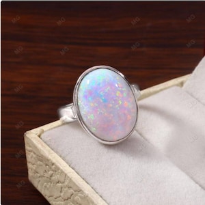 White Fire Opal Ring,Genuine Opal Ring,Oval Opal, Handmade Sterling Silver Cluster Engagement Ring,Dainty Opal Ring,Anniversary Gift For Her