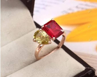 Rubin Citrin Cluster Ring, 925 Silber Toi Et Moi Verlobungsring