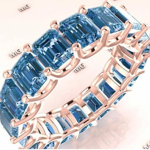 Art Deco Sky Blue Topaz Eternity Wedding Band Vintage Multi Gemstone Band 925 Silver London Blue Topaz Eternity Band Unique Engagement Ring.