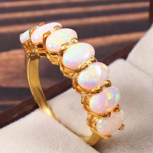 Oval Opal Wedding Band: Sterling Silver Half Eternity Stacking Ring