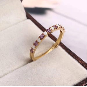 Opal Alexandrite Wedding Ring Band Half Eternity Alexandrite Band Birthstone Stackable Bridal Jewelry For Women Gift 925 Silver Opal Band