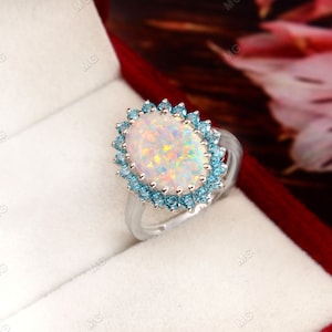 Natural Topaz Opal Ring, Sterling Silver Ring, Opal Band, Blue Topaz Ring, Engagement Ring, Oval Shape Band, Gift For Her, Stacking Ring Her