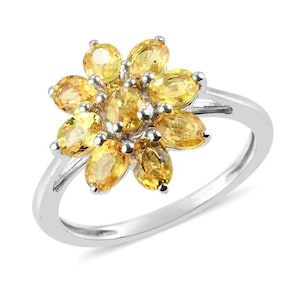 Floral Art Deco Citrine Ring: 925 Sterling Silver Statement Ring
