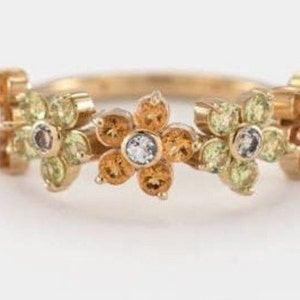 Peridot Ring Citrin Ring 925 Silber Rundschliff Heiligenschein Blumen Band Verlobungsring August Birthstone Geschenke.