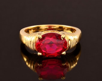 Oval Rubin Ring, Solitär Verlobungsring, 14K Vergoldete Ring, Juli Birthstone Ring, Versprechen Ring Geschenk für Sie.