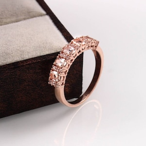Morganite Brides Wedding Wear Band Unique Moissanite Matching Stacking Half Eternity Band 925 Silver Ring Women Anniversary Gift Morganite